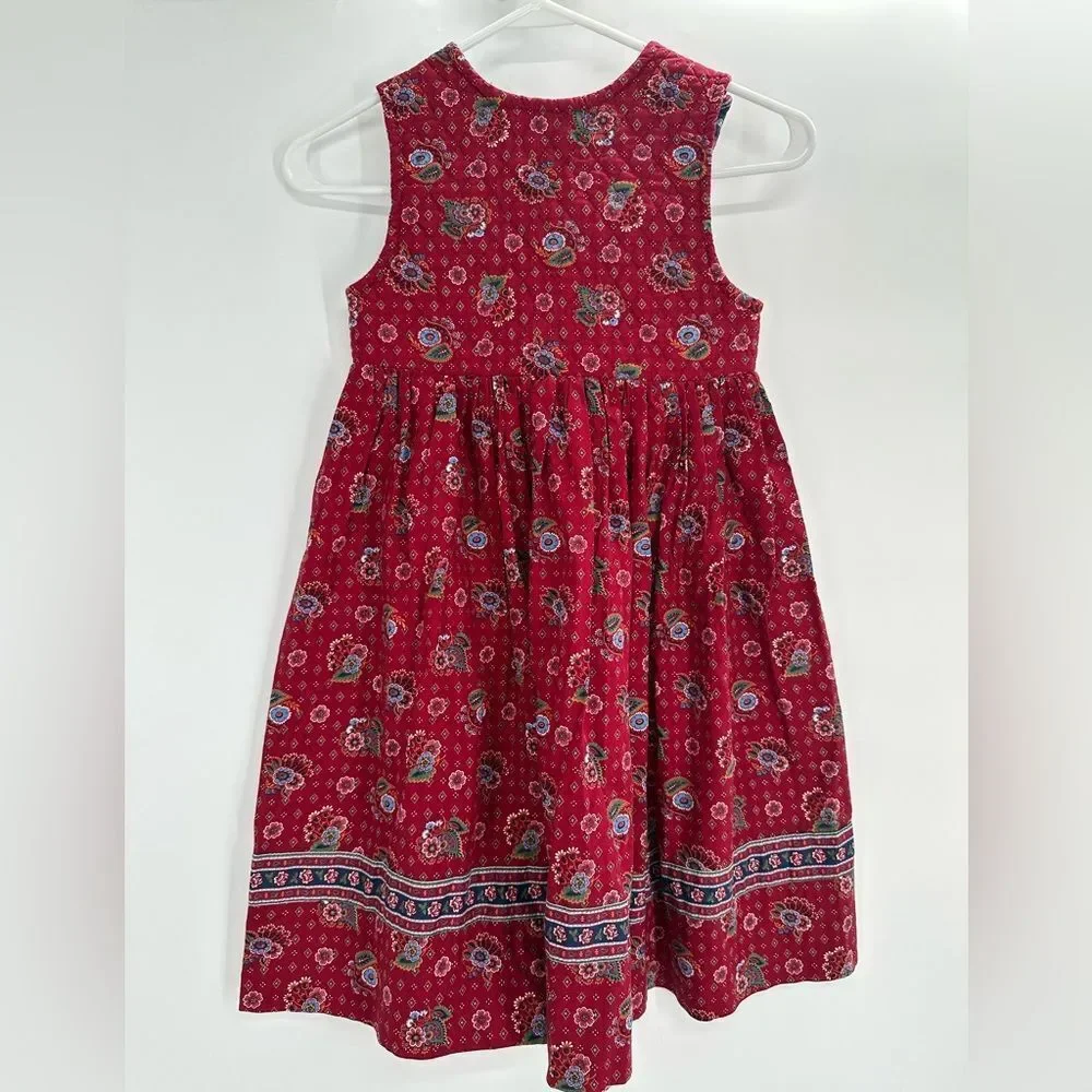 Vintage VERA BRADLEY INDIANA Girls M Dress Quilted Top Red Navy Paisley Floral